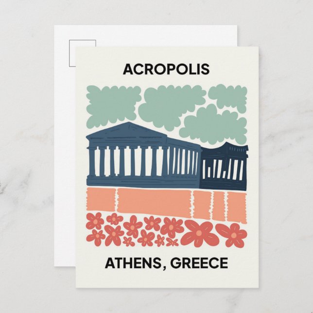 Acropolis Atens grekiska abstrakt resekonst blommi Vykort (Fram/baksida)