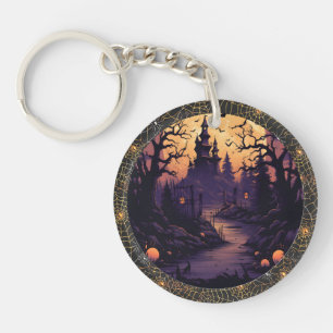 Acrylic Halloween Castle Scene W Spindelnät Ring