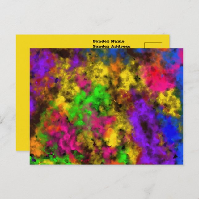 Acrylic Neon Colors Paint Splatter Splash Abstract Vykort (Fram/baksida)