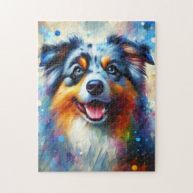 Acrylic-utskrift för Hund Australian shepherd Blue Pussel (Vertikal)