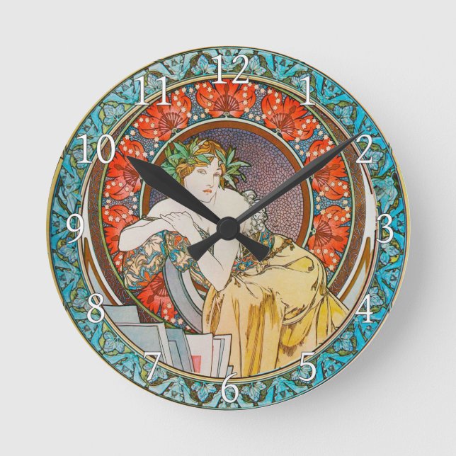 Acrylic Wall Clock Art Nouveau Alphonse Mucha 16 Rund Klocka (Framsida)