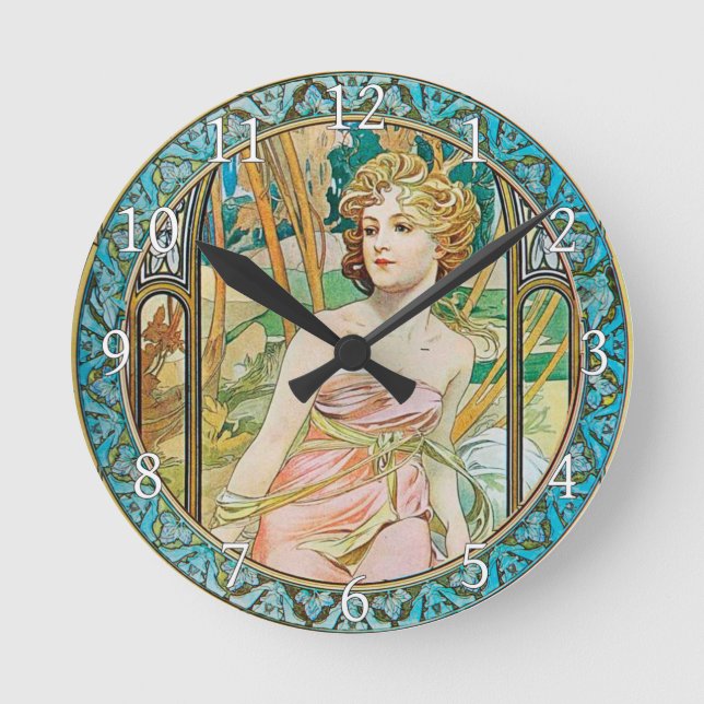 Acrylic Wall Clock Art Nouveau Alphonse Mucha 19 Rund Klocka (Framsida)