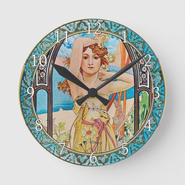 Acrylic Wall Clock Art Nouveau Alphonse Mucha 20 Rund Klocka (Framsida)