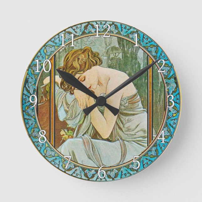 Acrylic Wall Clock Art Nouveau Alphonse Mucha 22 Rund Klocka (Framsida)