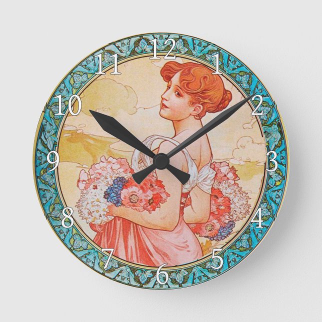 Acrylic Wall Clock Art Nouveau Alphonse Mucha 27 Rund Klocka (Framsida)