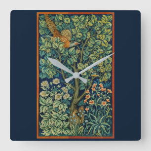 ACRYLIC WALLCLOCK : WILLIAM MORRIS : PHEASANT FYRKANTIG KLOCKA