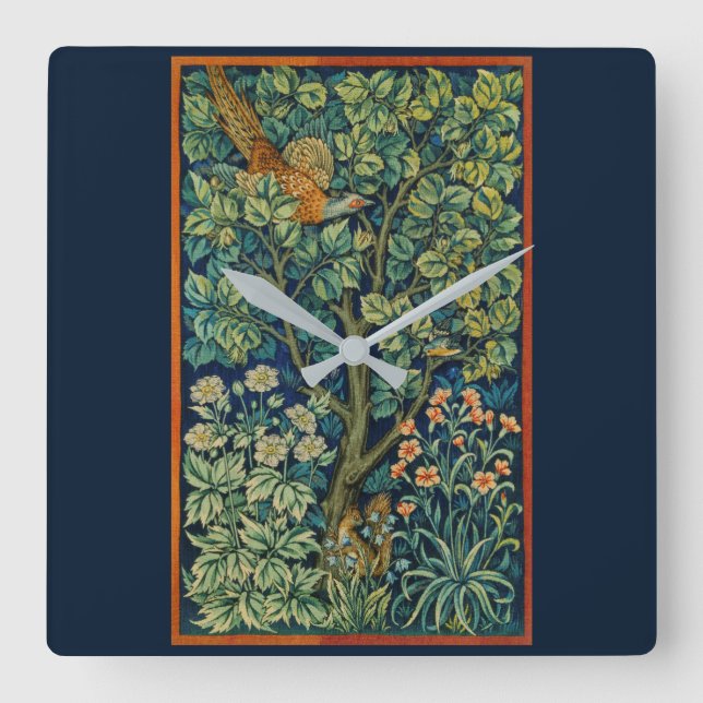 ACRYLIC WALLCLOCK : WILLIAM MORRIS : PHEASANT FYRKANTIG KLOCKA (Framsida)