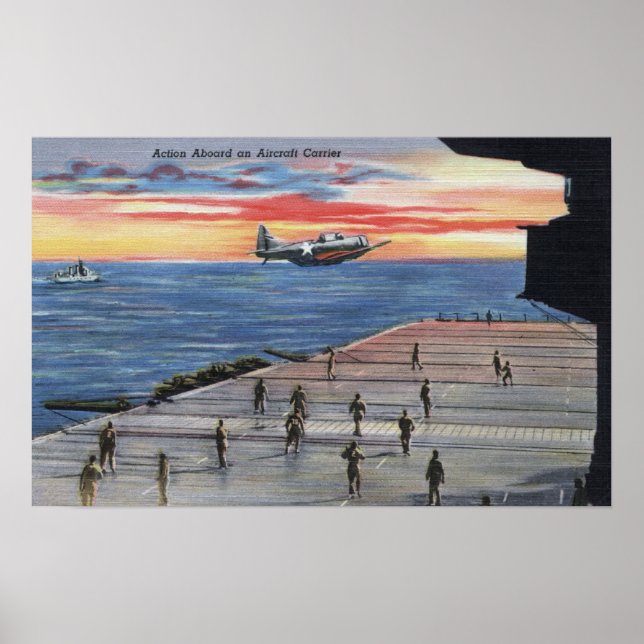 Action Aboard Aircraft Carrier - US Navy Poster (Framsidan)