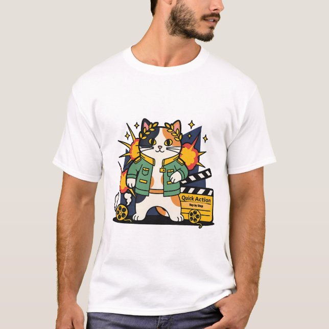 Action Cat Hero on Set T Shirt (Framsida)
