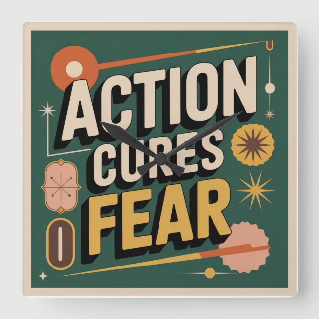 Action Cures Fear Fyrkantig Klocka (Framsida)