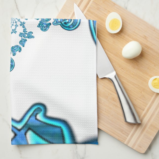 Action Cyan Teal Abstrakt Graffiti Art-utskrift Kökshandduk (Vikt i Fjärdedel)