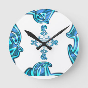Action Cyan Teal Abstrakt Graffiti Art-utskrift Rund Klocka