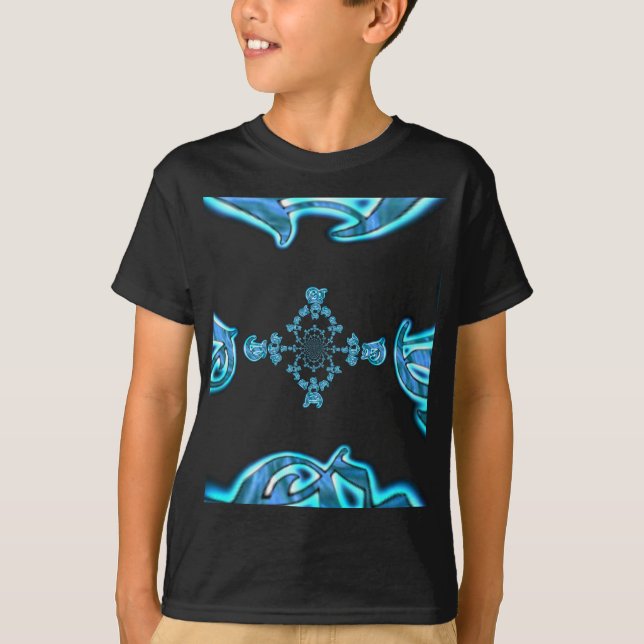 Action Cyan Teal Abstrakt Graffiti Art-utskrift Tee (Framsida)