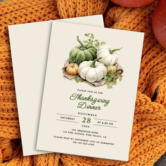 Action Thanksgiving Modern Rustik Akvarell Pumpa Inbjudningar (Skapare uppladdad)
