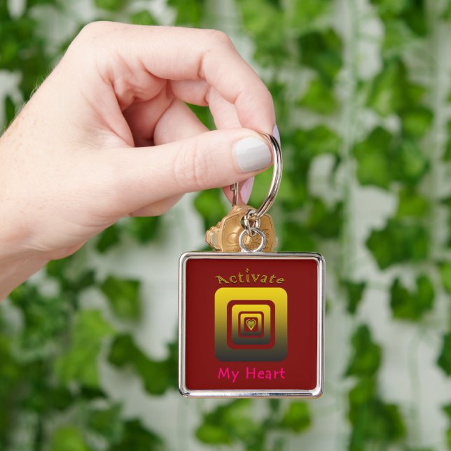 Activate My Heart Fyrkantig Silverfärgad Nyckelring (Hand)