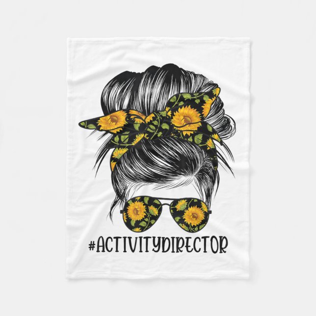 Activity Director Messy Hair Woman Bun Sunflower H Fleecefilt (Framsidan)