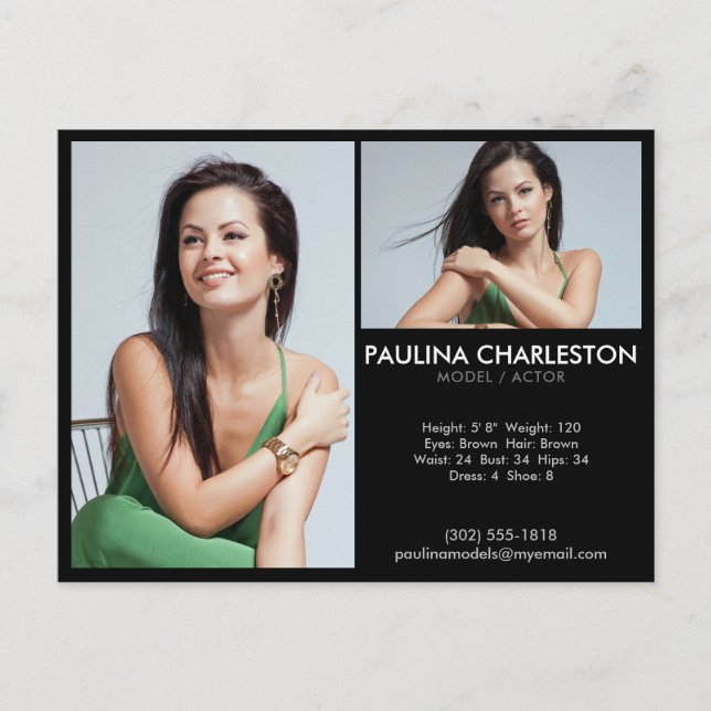 Actor Model Comp/Zed Card 2 fotomarknadsföring Vykort (Framsida)