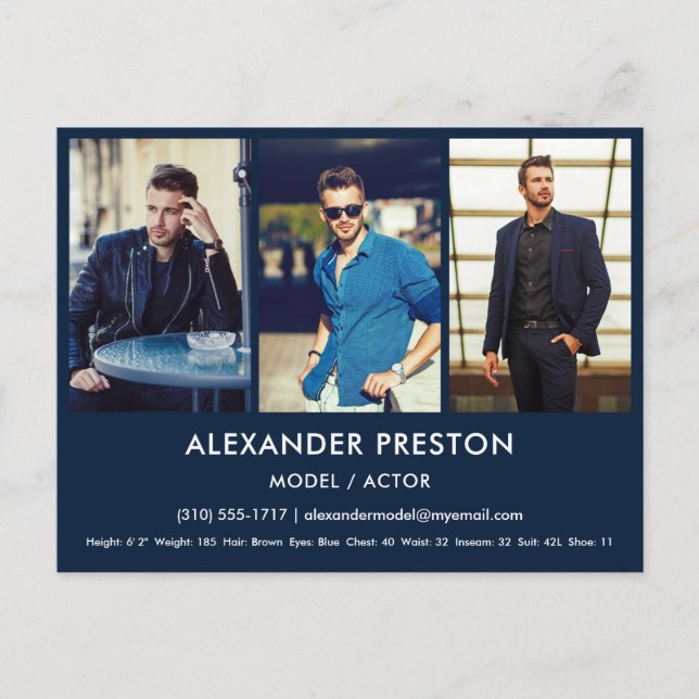 Actor Model Comp/Zed Card 3 Photo Blue-vykort Vykort (Framsida)