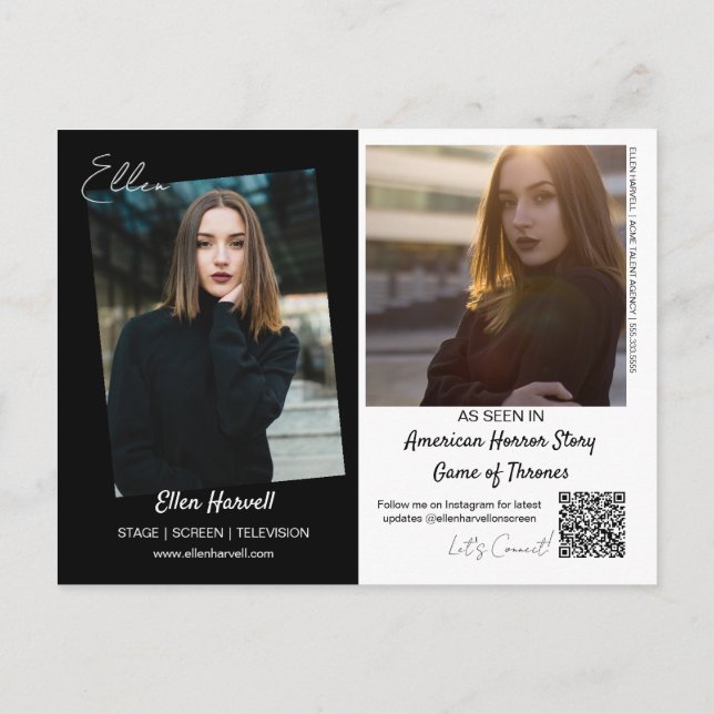 Actor Model Composite 3 Photo Promo Card Postcard Vykort (Baksida)