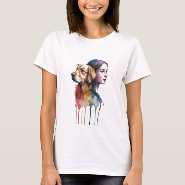 Acuarela Canina Golden Retriever- Femenina T Shirt (Framsida)