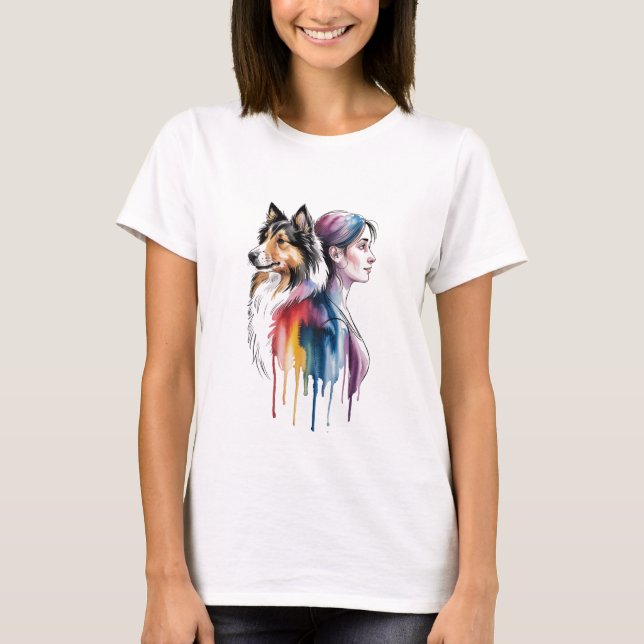 Acuarela Canina Sheltie - Femenina T Shirt (Framsida)