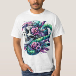 Acuarela de calavera flores y serpiente t shirt