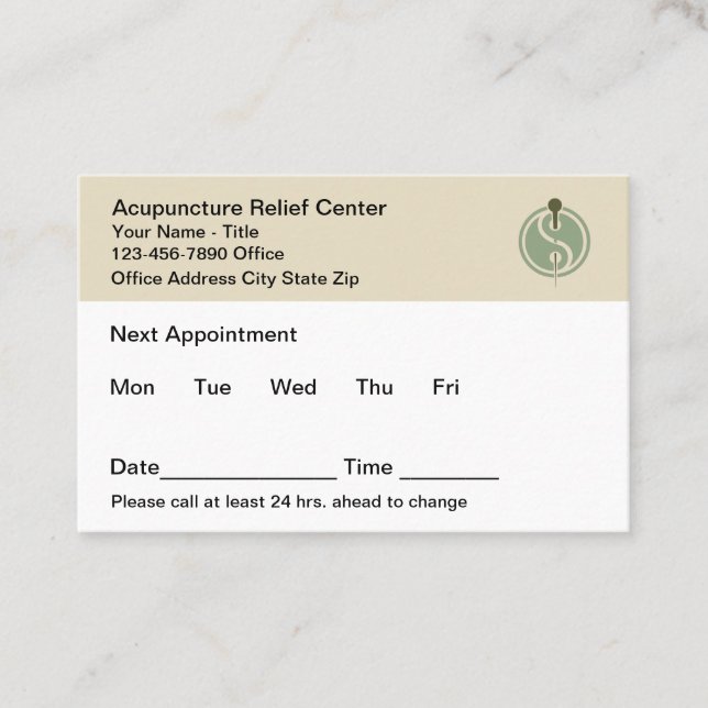 Acupuncture Office Appointment Cards Design Tidsbeställning Kort (Framsida)