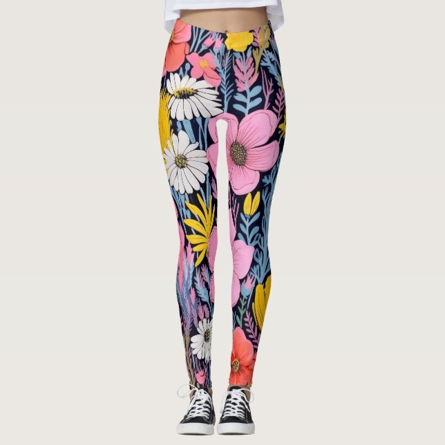 AD 001 - Blommigt digital mönster Leggings (Framsida)