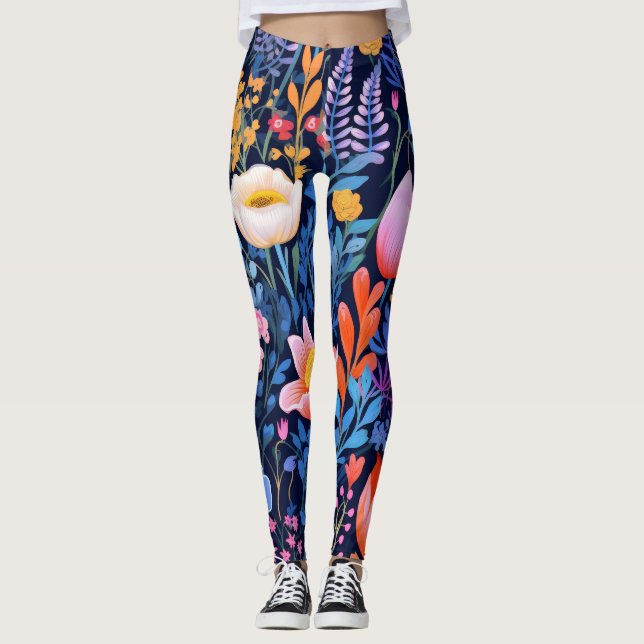 AD 005 - Blommigt digitalt mönster Leggings (Framsida)