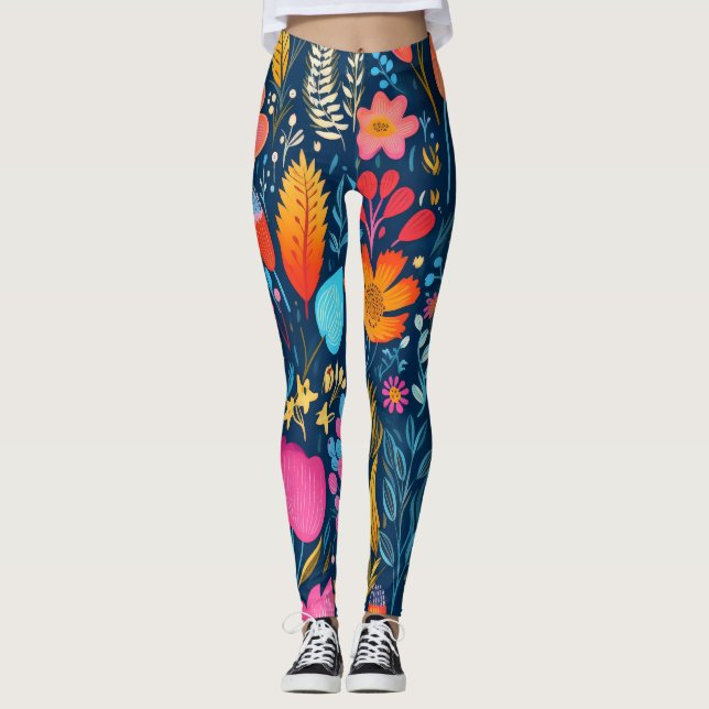 AD 010 - Blommigt digitalt mönster Leggings (Framsida)