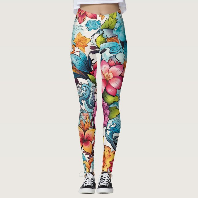 AD 019 - Blommigt digitalt mönster Leggings (Framsida)