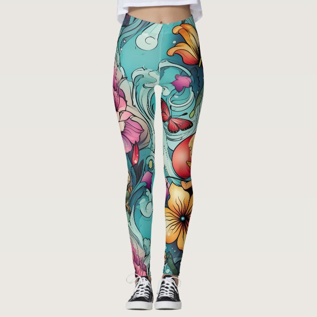 AD 020 - Blommigt digitalt mönster Leggings (Framsida)