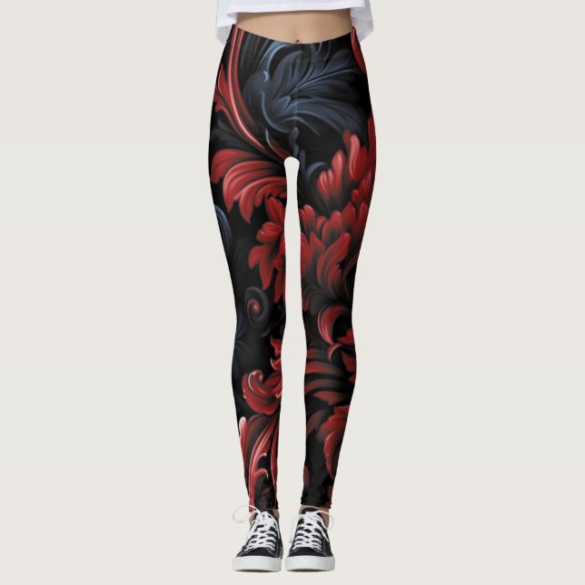 AD 022 - Blommigt digitalt grafiskt mönster Leggings (Framsida)