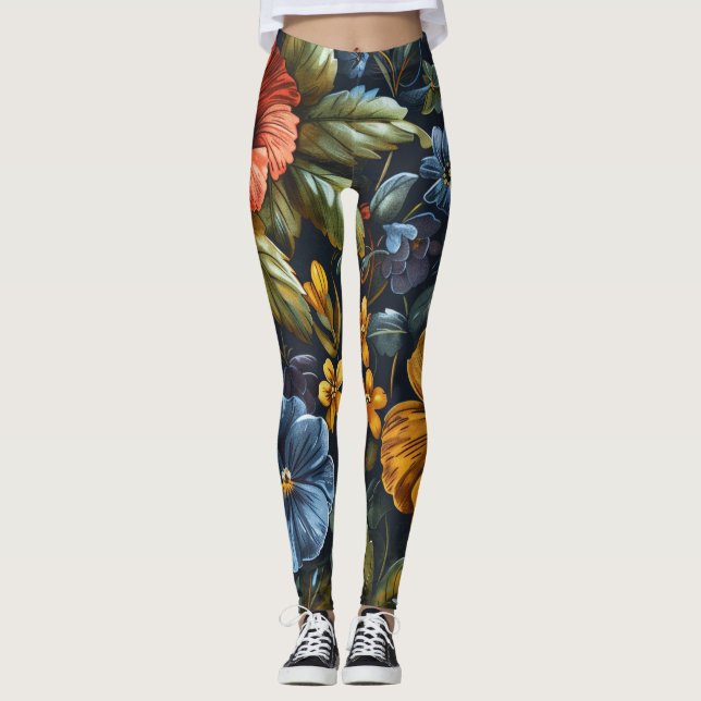 AD 025 - Blommigt digitalt grafiskt mönster Leggings (Framsida)