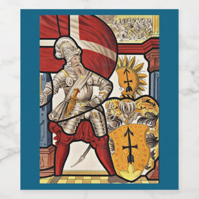 AD 1600 Schweizisk soldat skriver ut Vinflaska Etikett (Singel etikett)