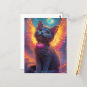 Ad,Grått Angel Kitten Vykort
