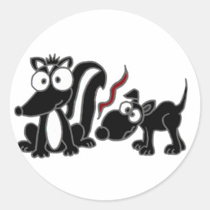 AD-Hund Sniffing Skunk Butt-Tecknad Runt Klistermärke