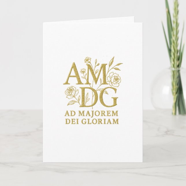 Ad Majorem Dei Gloriam Guld Blommigt Monogram Kort (Framsida)