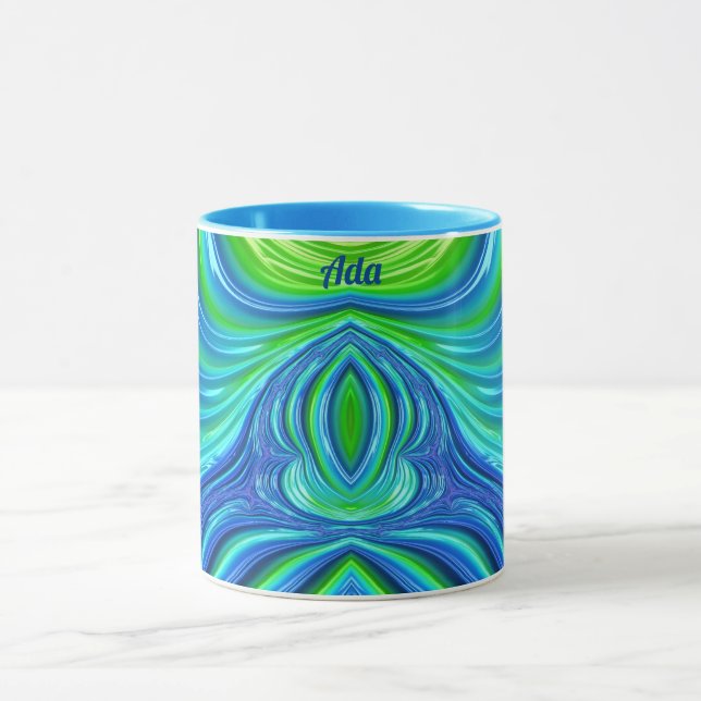 ADA ~ Zany 3D Fractal ~ Blue Green Mug  Mugg (Center)