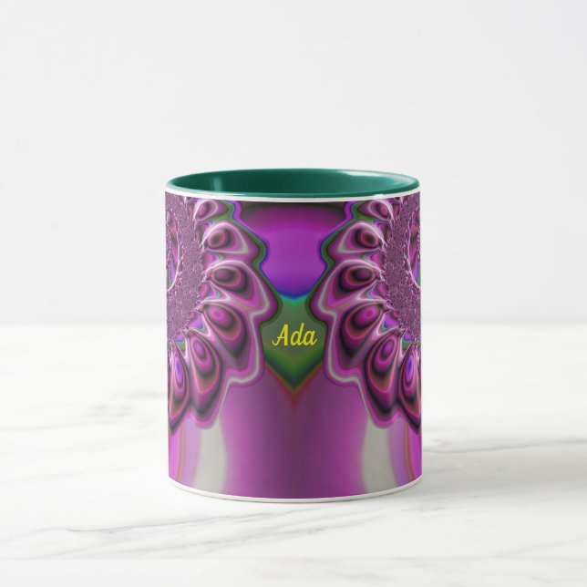 ADA ~ Zany 3D Fractal ~ Purple Pink Green  Mugg (Center)