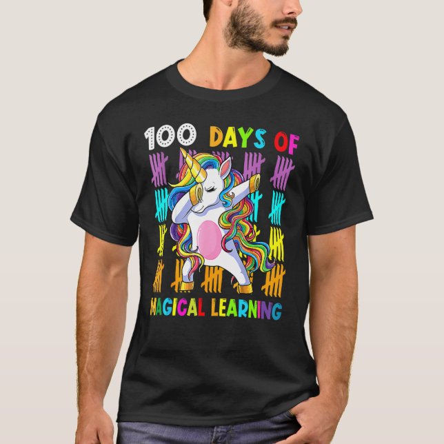 Adabbing Unicorn 100 Days of Magic Learning 100t T Shirt (Framsida)
