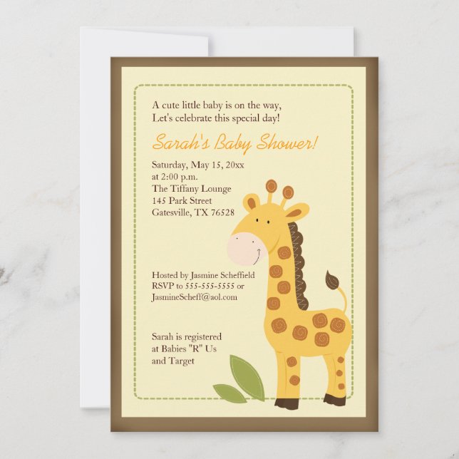 Adabel Giraffe Jungle 5x7 Baby Shower-inbjudan Inbjudningar (Framsida)