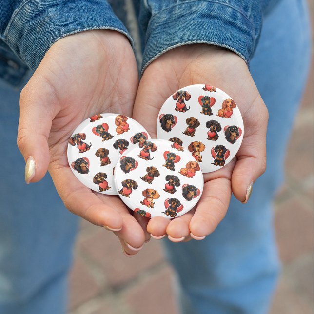 Adabla Dachshund och hjärtValentine Knapp (Adorable Dachshund and Heart Valentine Button)