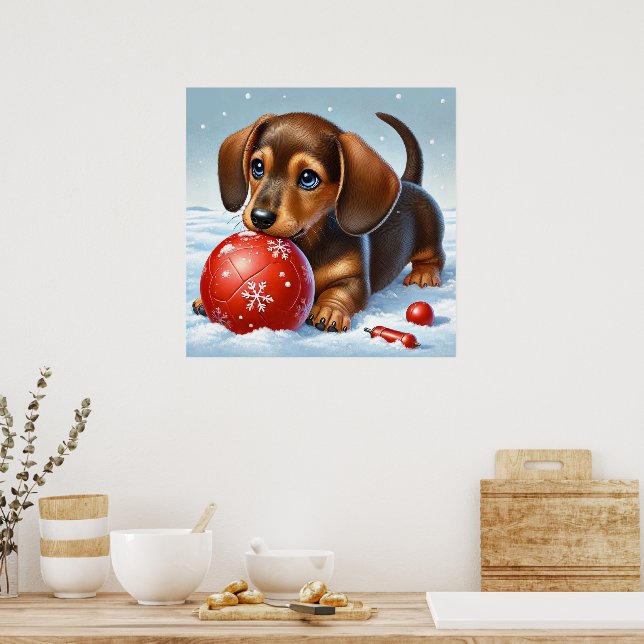 Adabla Dachshund-valpar som spelar i Snö Poster (Kök)