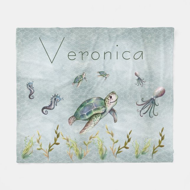 Adabla Nautical Sea Creattle Turtle Kids Baby Fleecefilt (Framsidan (Horisontell))