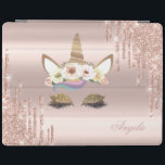 Adabla Unicorn Blommigt Ro Guld Glitter Drives iPad Skydd<br><div class="desc">Den magiska enmajsen med glitter-droppar mot ro guld. En elegant och en sofistikerad design.</div>