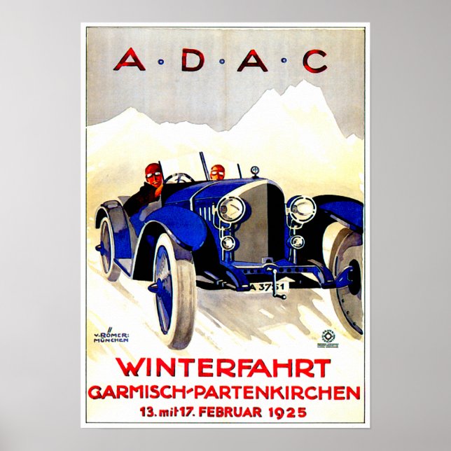ADAC German Auto Tävling ~ Vintage Automobile Ad Poster (Framsidan)
