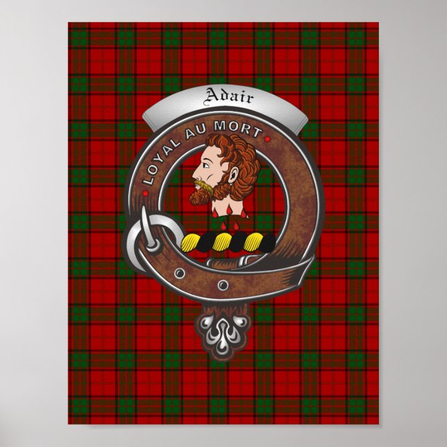 Adair Klan Badge & Tartan 8,5 x 11 Poster (Framsidan)
