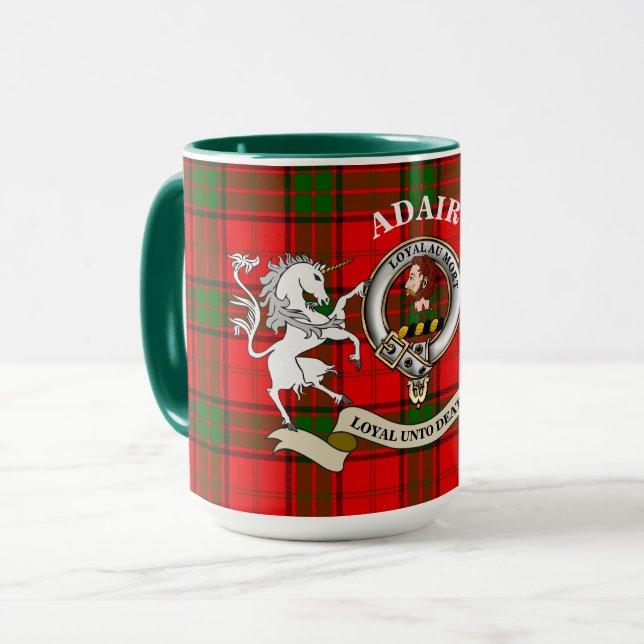 Adair klanmärke & tartan m/ enhörning mugg (Framsida vänster)