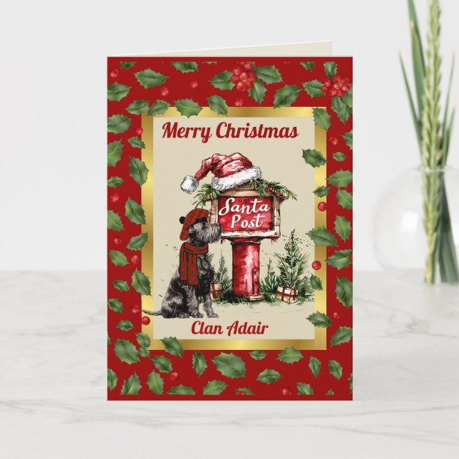 Adair Scottie Hund & Vapensköld Personlig Julafton Kort (Framsida)